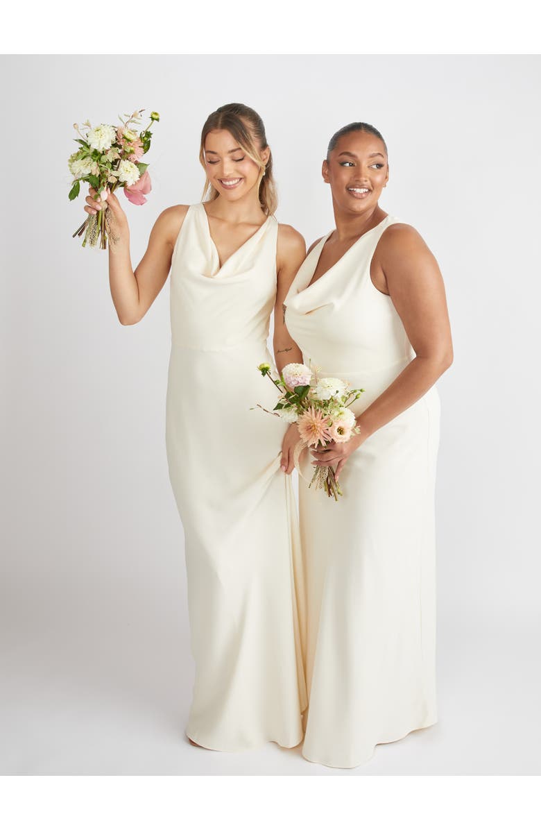 Six Stories Cowl Front Crepe Bridesmaid Dress, Alternate, color, Almond