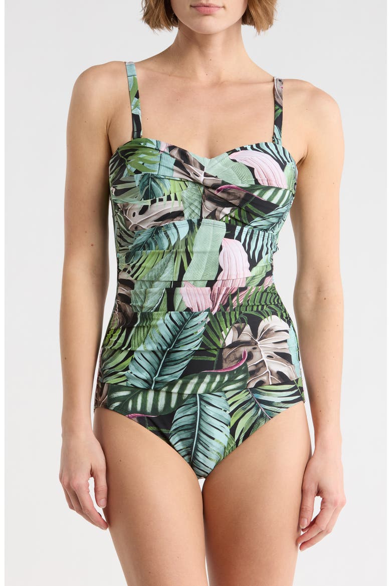 Flora Bandeau One-Piece Swimsuit, Alternate, color, BLACK