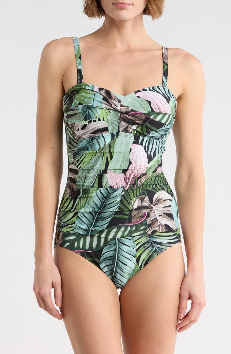 JANTZEN Flora Bandeau One-Piece Swimsuit, Alternate, color, Black