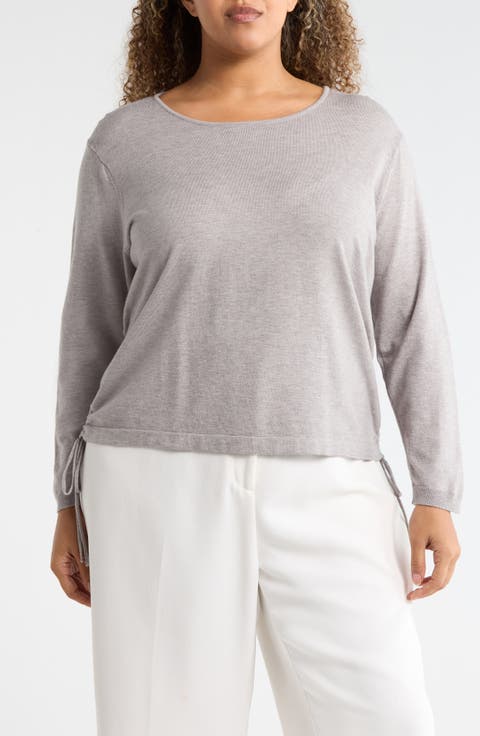 Cinching Side Tie Pullover Sweater (Plus)