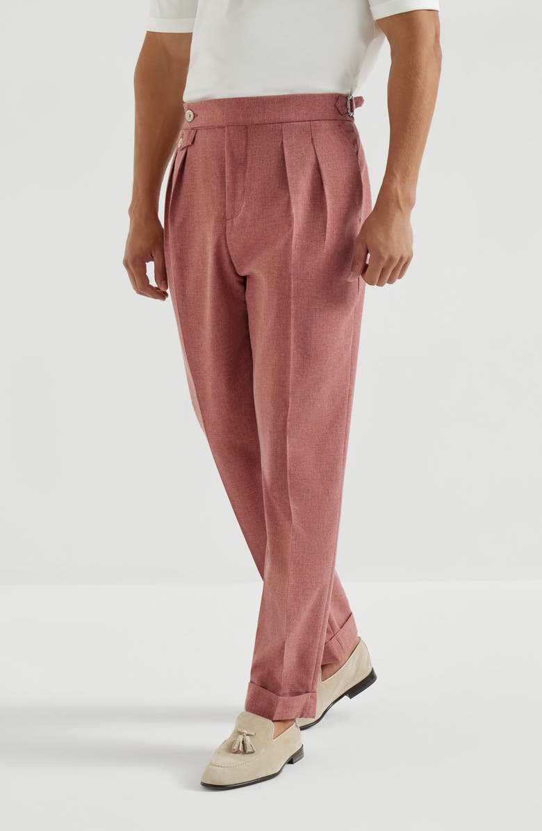 Brunello Cucinelli Trousers with double pleats and tabs, Alternate, color, Salmon