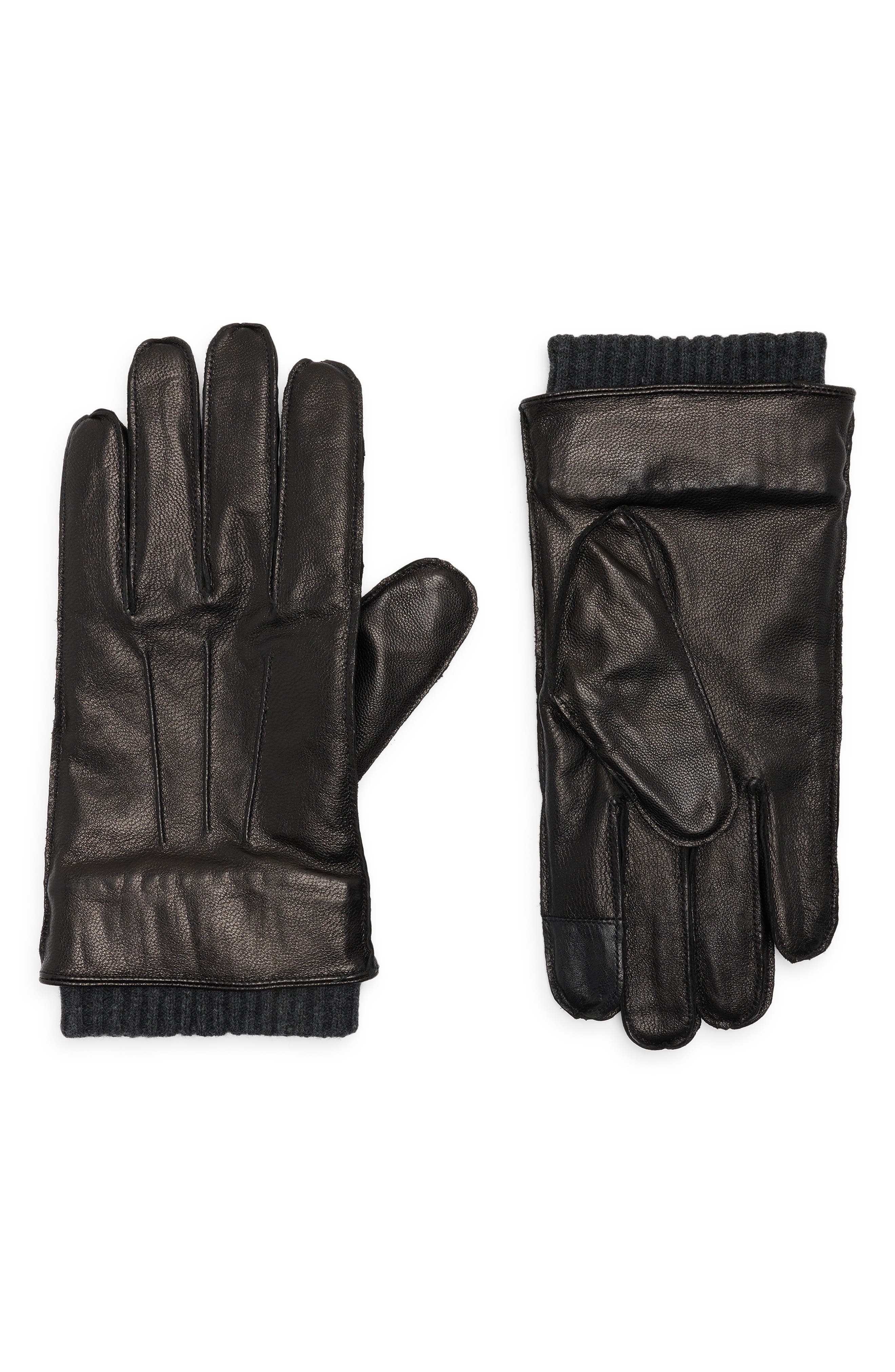Tommy Hilfiger Ribbed Cuff Leather Gloves
