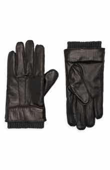 Tommy Hilfiger Ribbed Cuff Leather Gloves