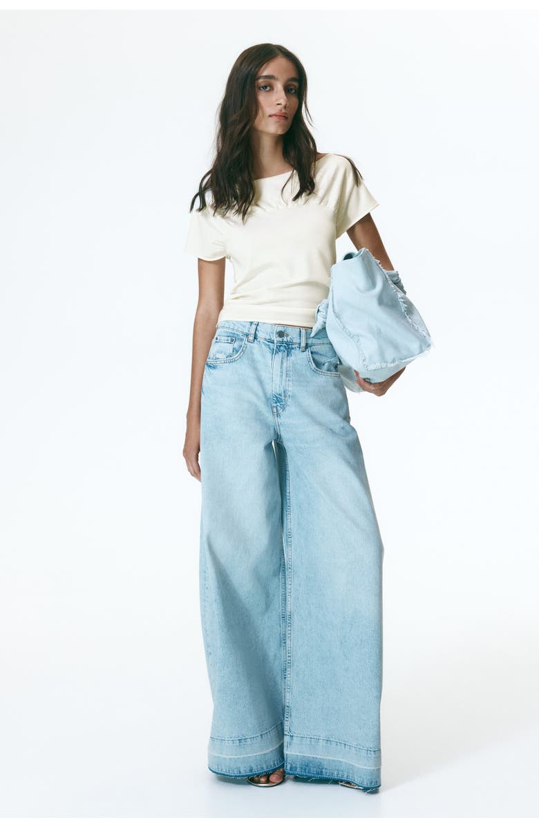 H&M Gathered Cap-sleeved Top, Alternate, color, Cream