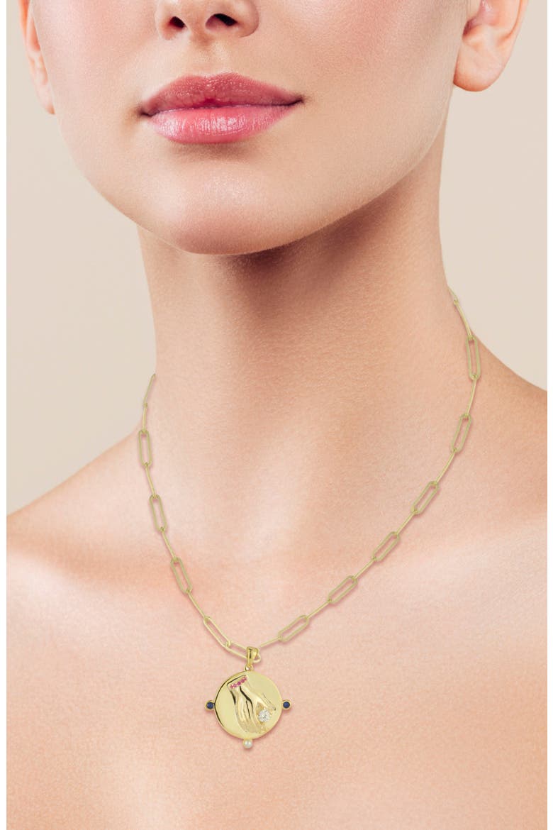 14k Gold Plated Medallion Pendant Necklace, Alternate, color, GOLD
