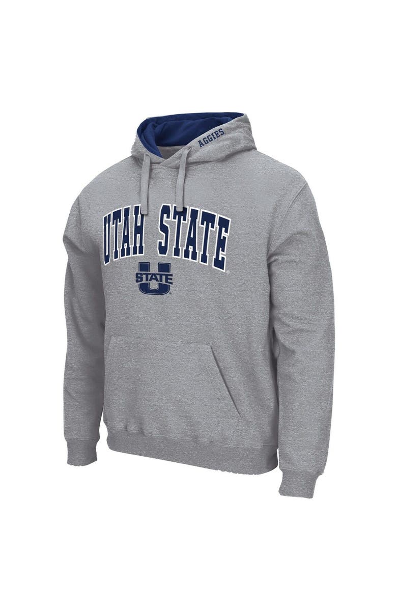 COLOSSEUM Men's Colosseum Heathered Gray Utah State Aggies Arch and Logo Pullover Hoodie, Alternate, color, Heather Gray