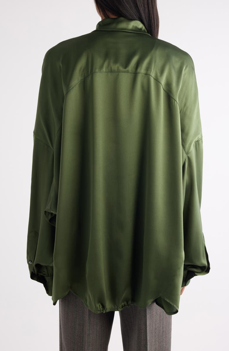 Dries Van Noten Casia Stretch Silk Button-Up Shirt, Alternate, color, Khaki