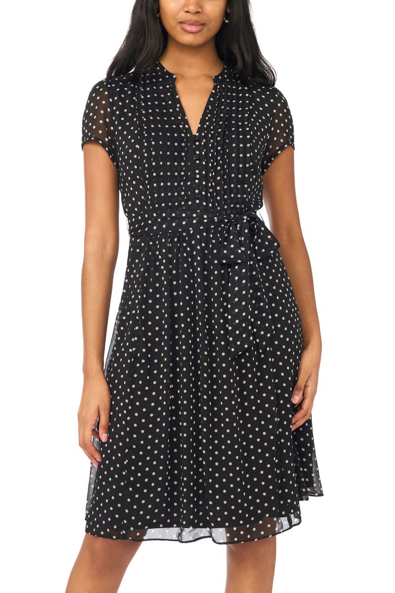 Pintucked Cap Sleeve Shirtdress, Alternate, color, BLACK/ CAFE