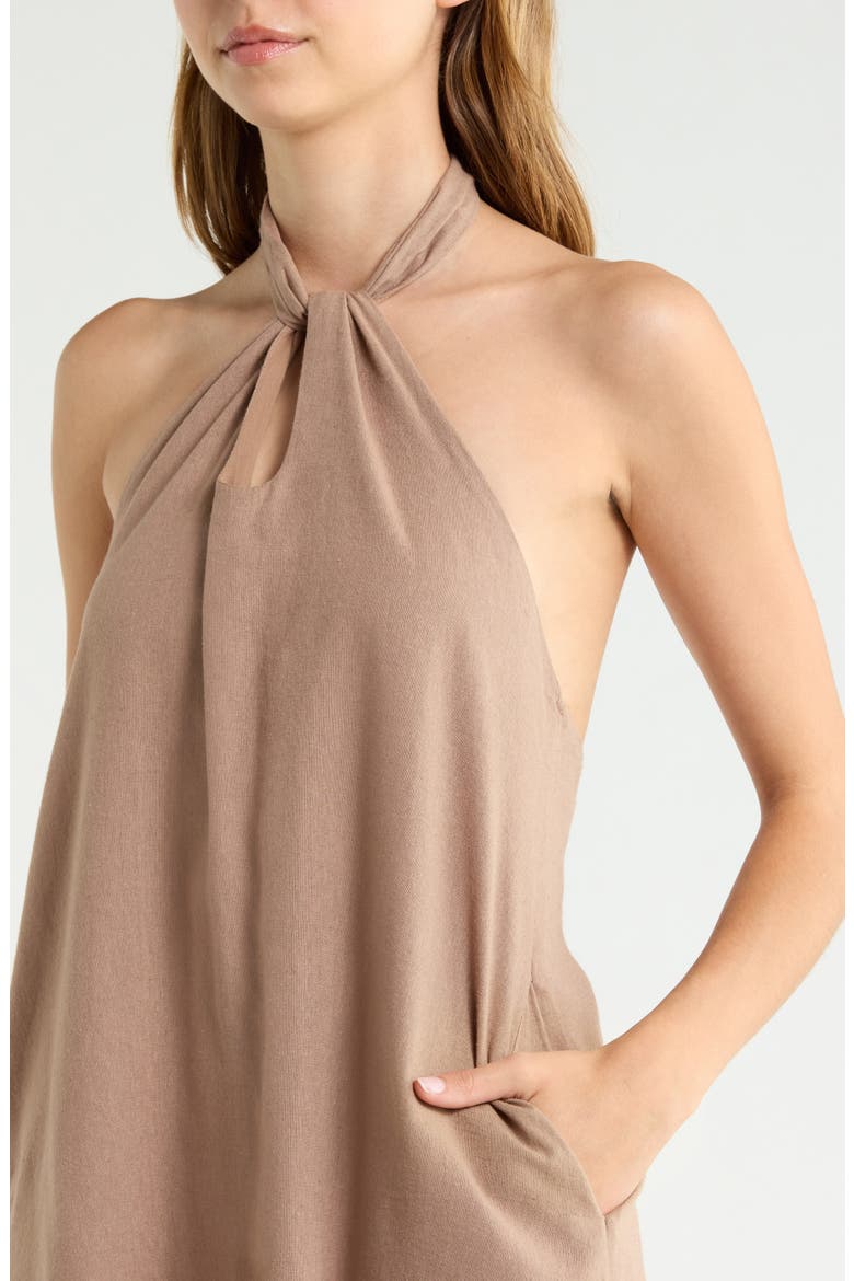 Halter Open Back Cover-Up Dress, Alternate, color, BROWN