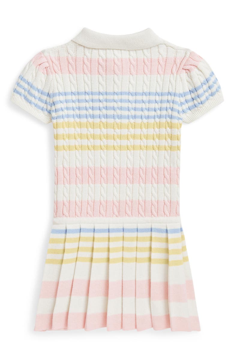 Ralph Lauren Stripe Cable Stitch Pleated Cotton Polo Sweater Dress, Alternate, color, 