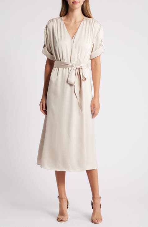 Roll Cuff Faux Wrap Dress