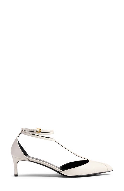 Khaite Mia Kitten Heel Pointed Toe T-strap Pump In Optic White