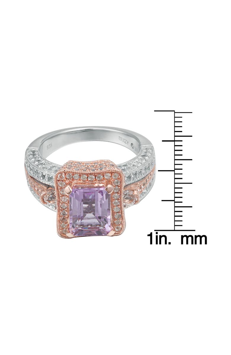 SUZY LEVIAN Two-Tone Emerald Cut Amethyst & White Topaz Halo Ring, Alternate, color, 