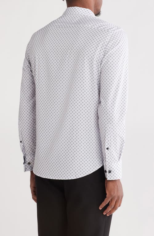 Construct Slim Fit Geo Print 4-way-stretch Button-up Shirt In White