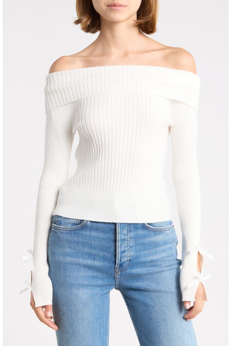 Bow Sleeve Off the Shoulder Sweater, Main, color, IVORY