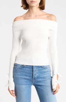Bow Sleeve Off the Shoulder Sweater