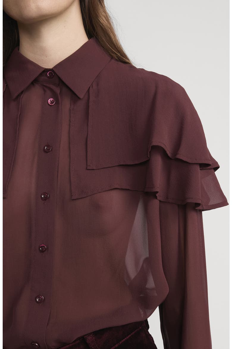The Silk Cape Button-Up Shirt, Alternate, color, CABERNET