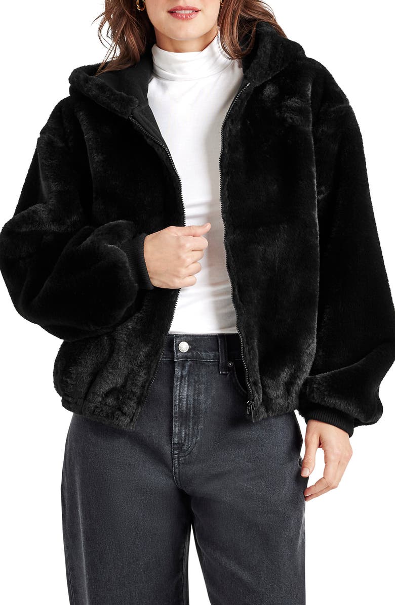 Splendid Mikki Faux Fur Hoodie, Main, color, Black