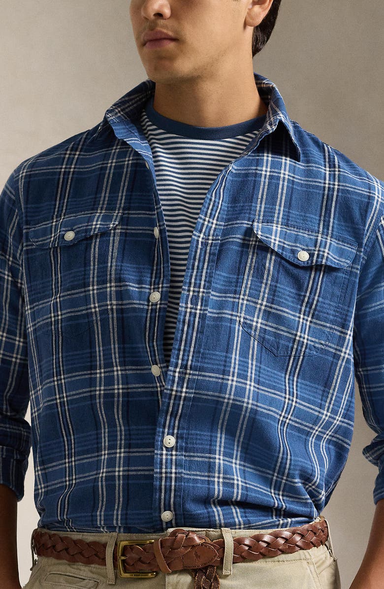 Polo Ralph Lauren Rustic Plaid Linen & Cotton Button-Up Shirt, Alternate, color, 