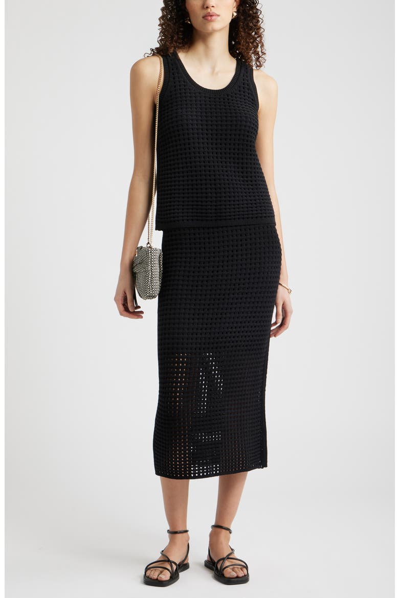 Mesh Stitch Sleeveless Sweater, Alternate, color, BLACK