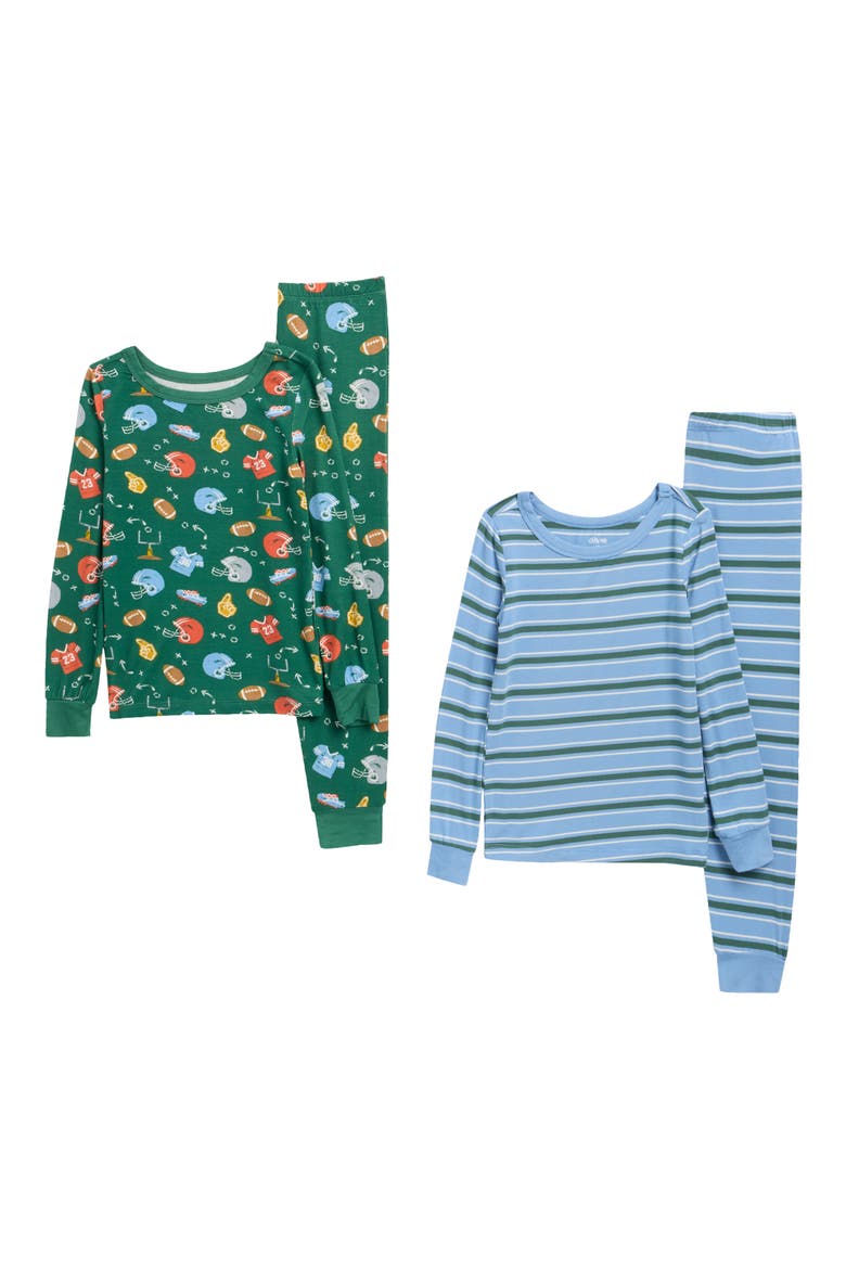 Kids' Football 4-Piece Pajama Set, Main, color, BLUE/ GREEN