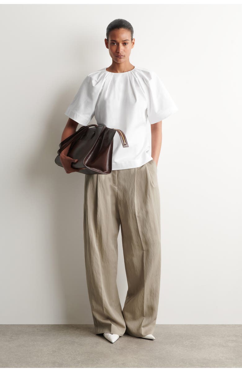 COS Gathered Short-sleeved Cotton Top, Alternate, color, White