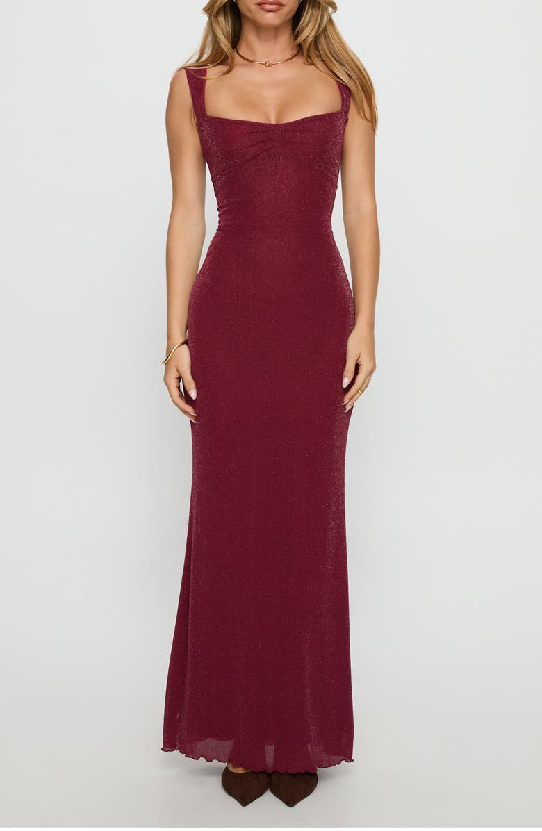 Princess Polly Crisanto Sparkle Lace-Up Gown, Main, color, Burgundy