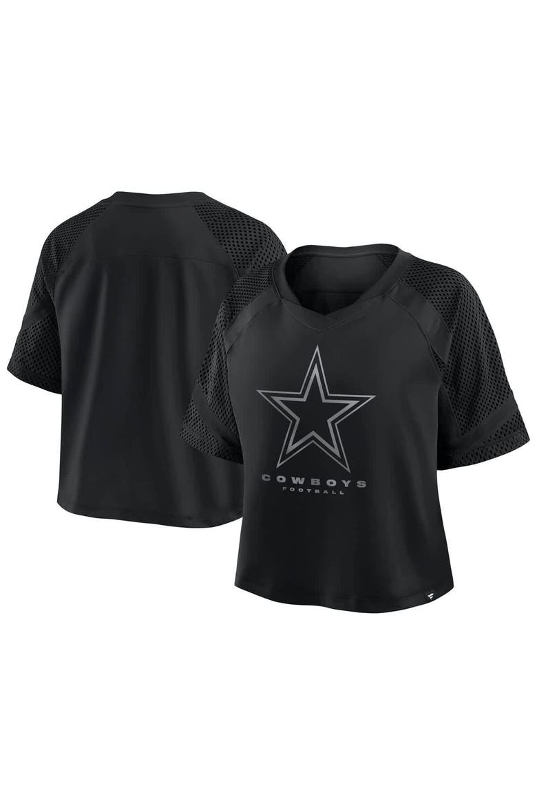 Women's Fanatics  Black Dallas Cowboys Oversized Raglan V-Neck Blackout Fashion Jersey, Main, color, Black