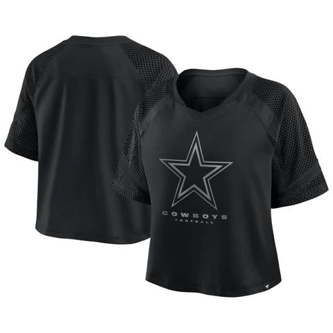Women's Fanatics  Black Dallas Cowboys Oversized Raglan V-Neck Blackout Fashion Jersey