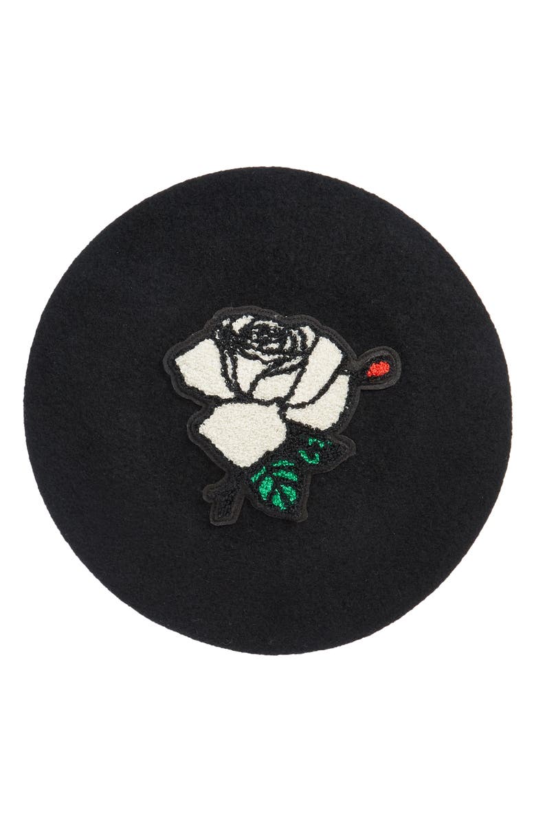 Undercover Embroidered Rose Wool Beret, Alternate, color, 