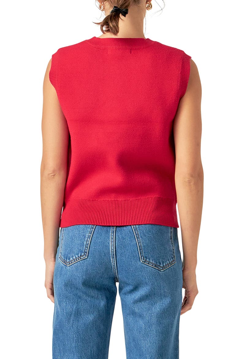 Rhinestone Detail Teddy Bear Sweater Vest, Alternate, color, CRANBERRY