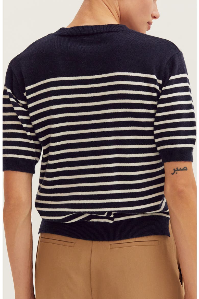 Stripe Short Sleeve Sweater Top, Alternate, color, Navy/Ivory