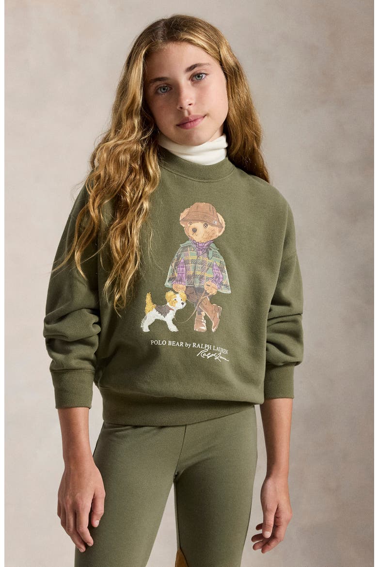 Kids' Polo Bear Graphic Fleece Sweatshirt, Alternate, color, GREEN