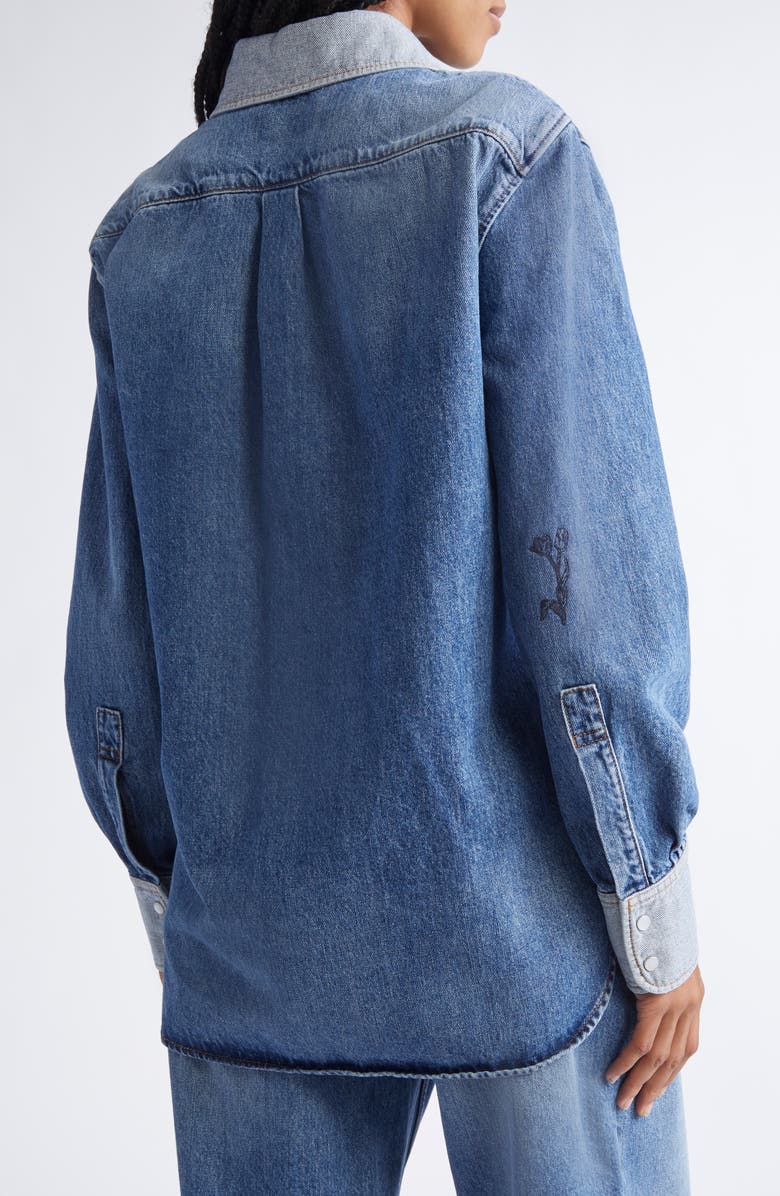 Marni Embroidered Denim Pearl Snap Shirt, Alternate, color, 00B52 Azure