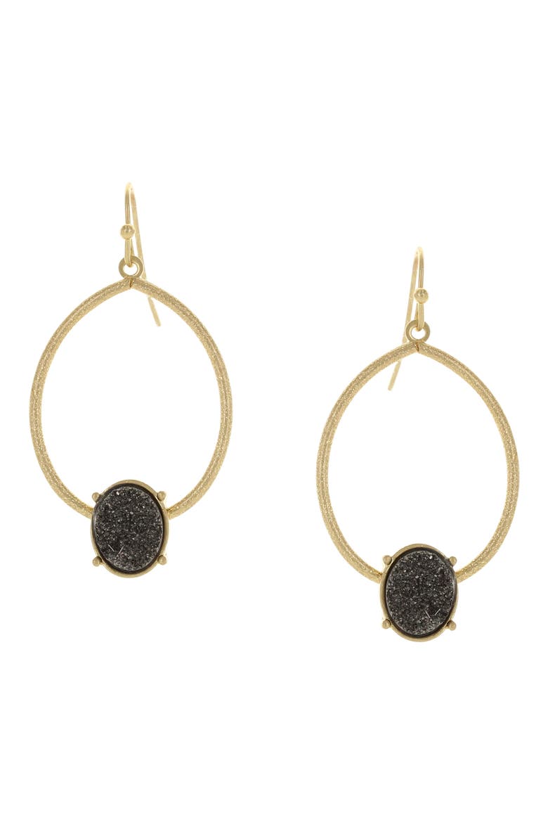 Cynthia Hoop Drop Earrings, Main, color, WORN GOLD / GREY