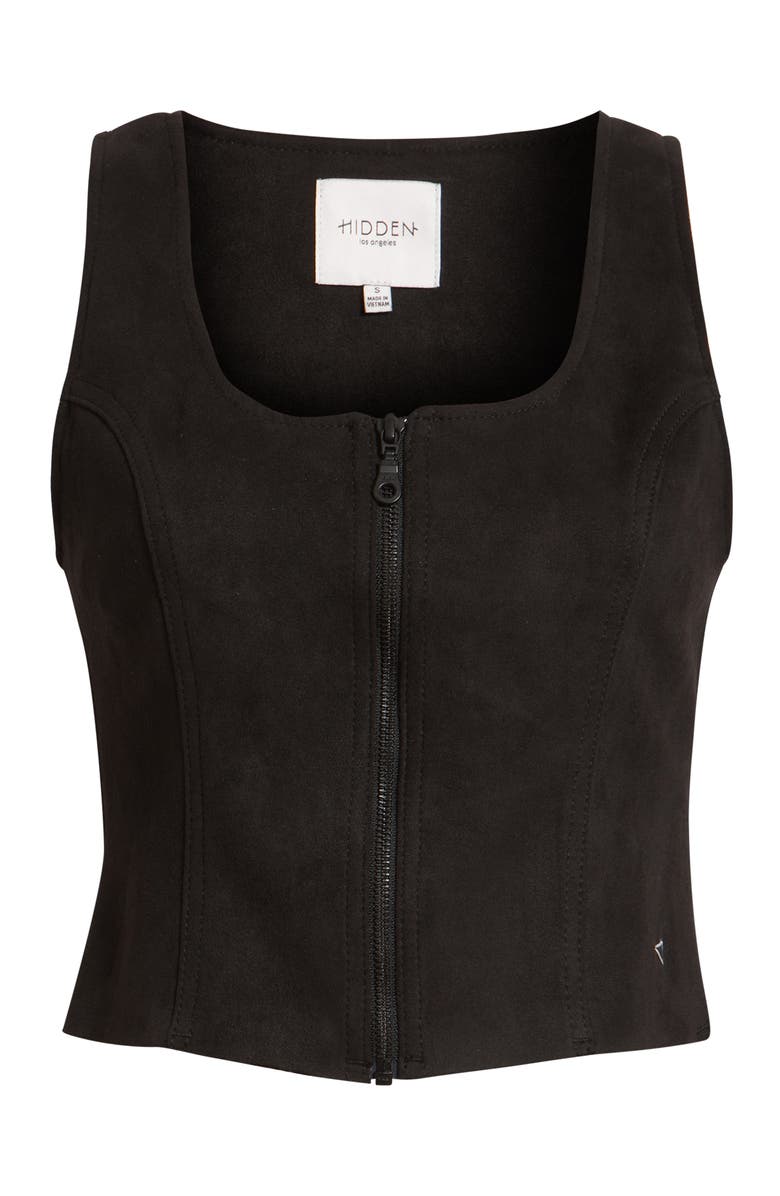 HIDDEN JEANS Faux Sude Bodycon Front Zip Vest, Alternate, color, Black