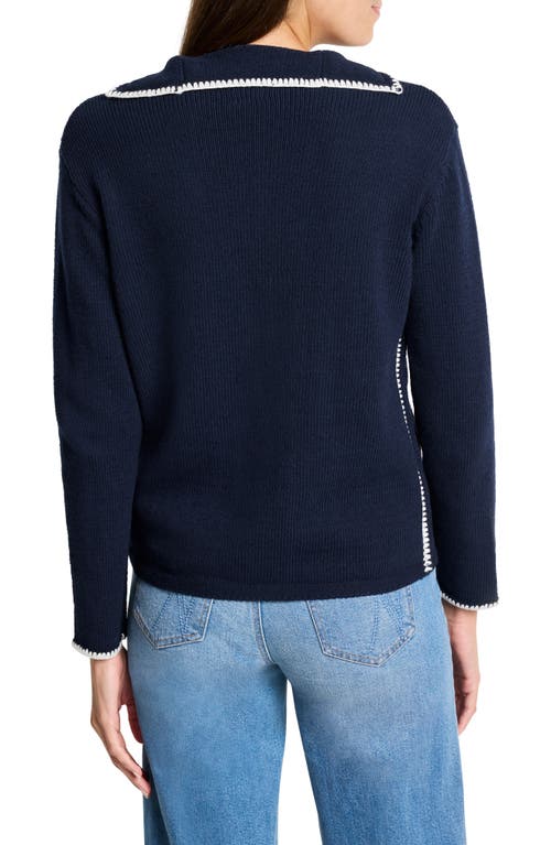 Nic + Zoe Nic+zoe Blanket Stitch Getaway Sweater In Dark Indigo