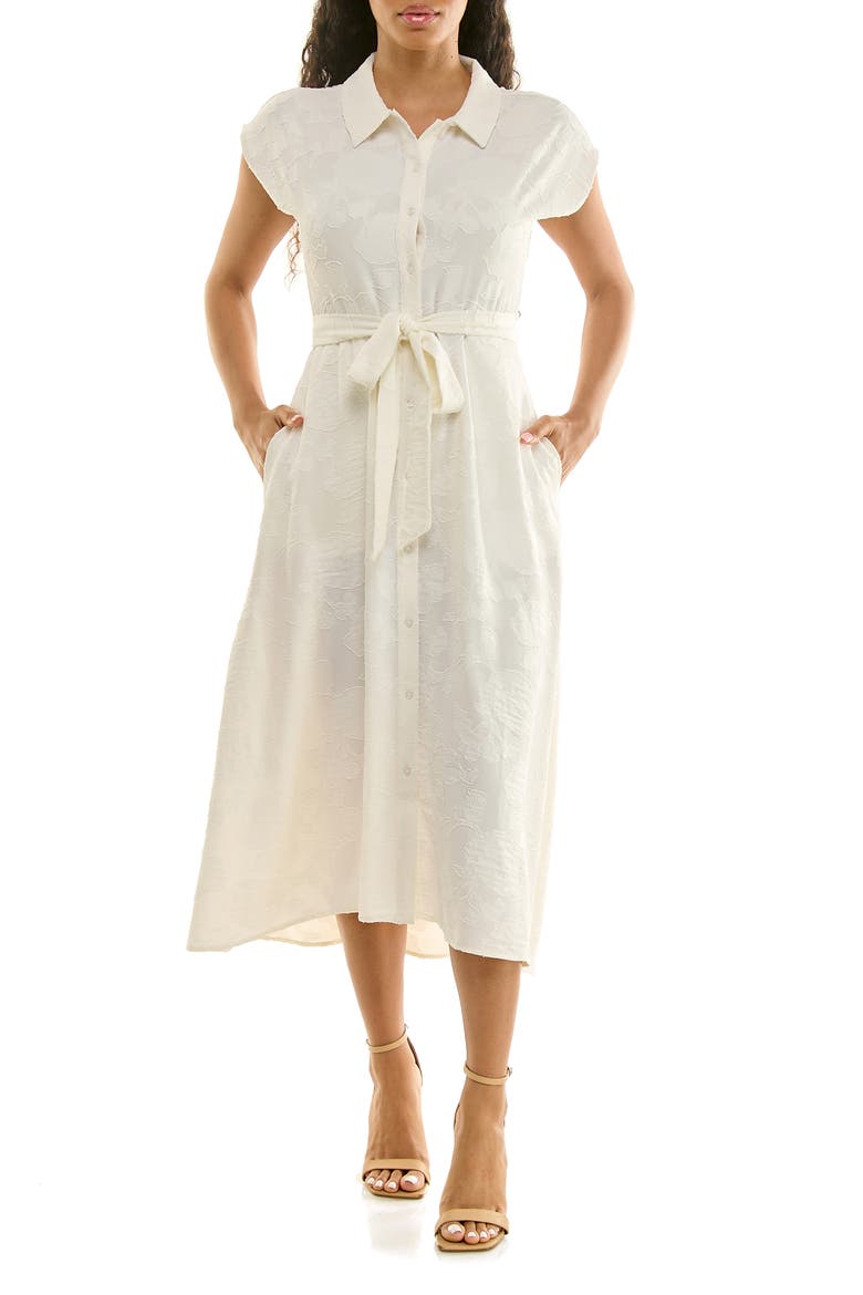 Floral Cap Sleeve Shirtdress, Main, color, IVORY