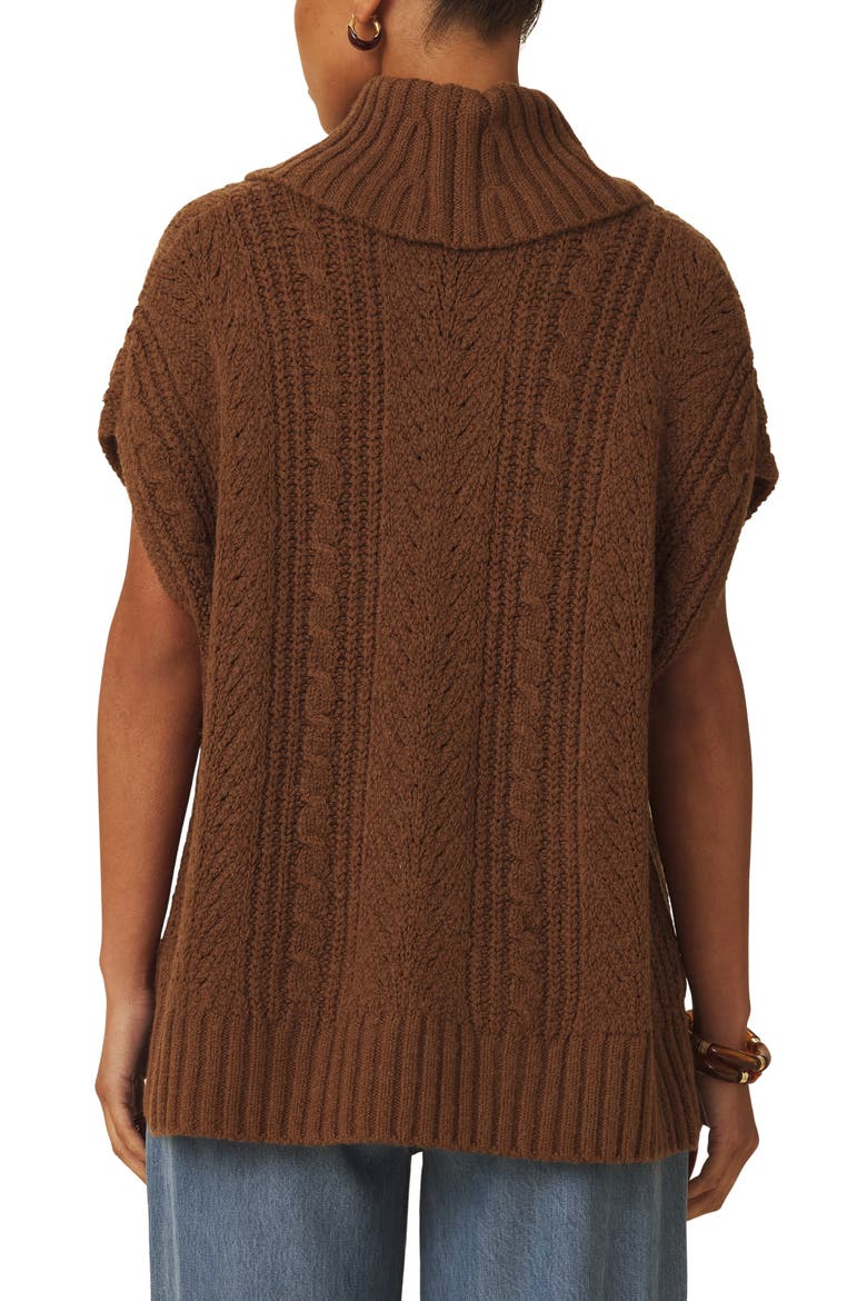 Rosalina Cable Stitch Short Sleeve Turtleneck Sweater, Alternate, color, DARK SADDLE BROWN