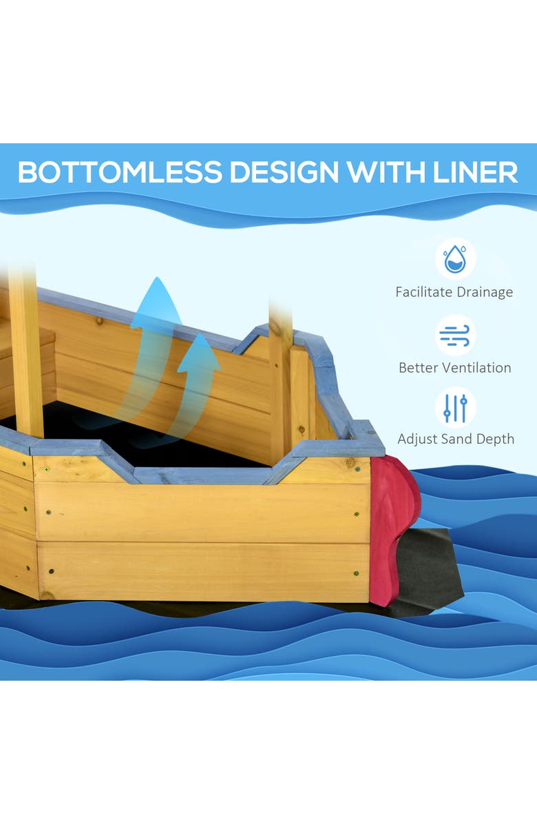 Outsunny Wooden Pirate Sandbox for Kids with Canopy & Storage Bench, Alternate, color,