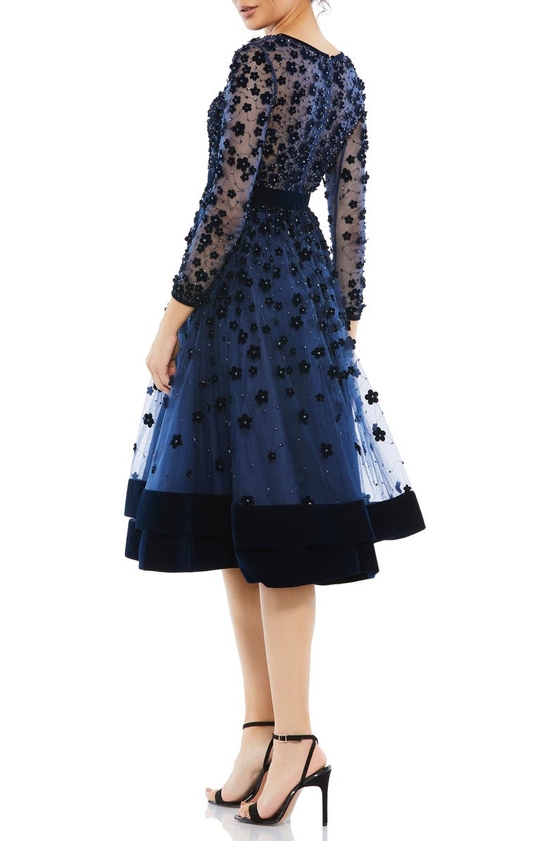 Floral Appliqué Long Sleeve Cocktail Dress