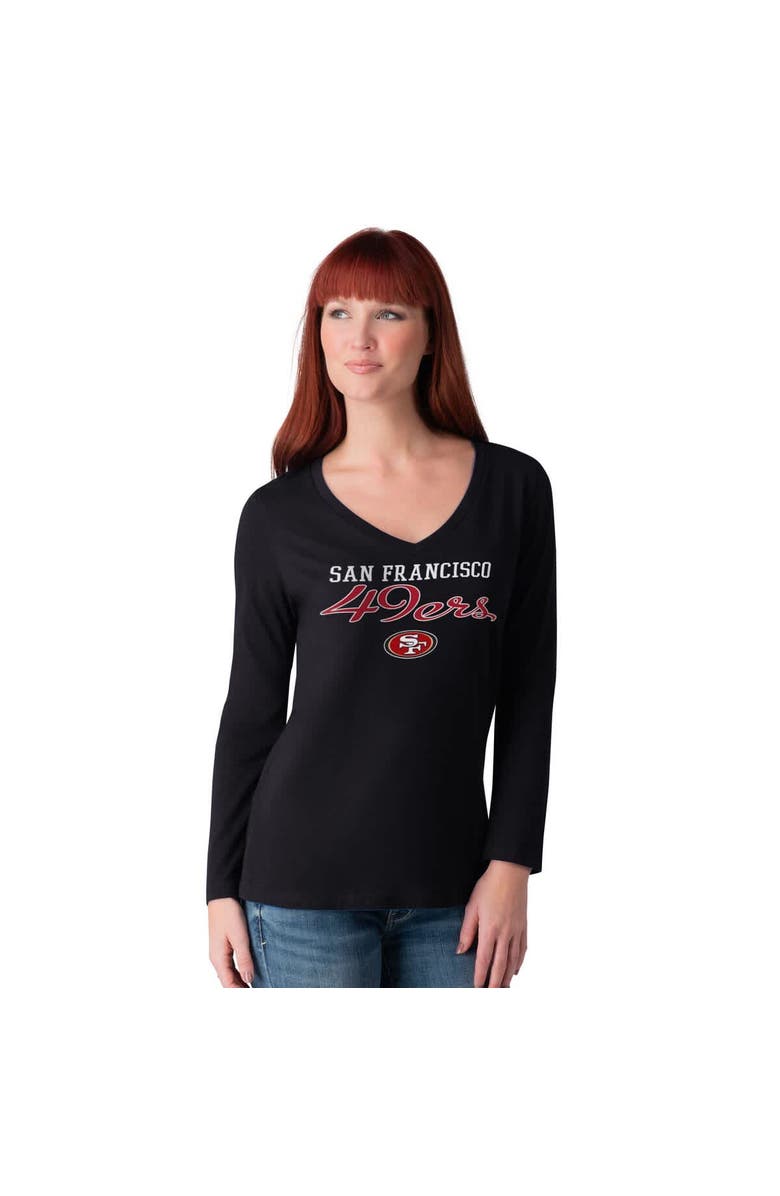 G-III 4HER BY CARL BANKS Women's G-III 4Her by Carl Banks Black San Francisco 49ers Post Season Long Sleeve V-Neck T-Shirt, Main, color, Black