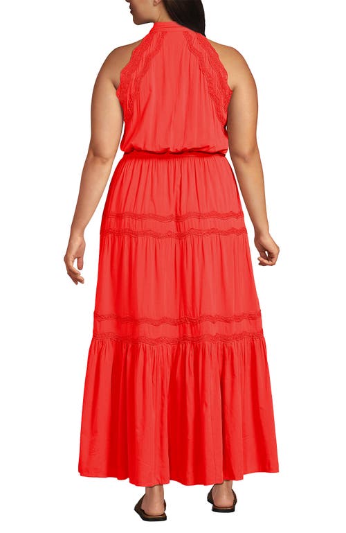 LANDS' END LANDS' END PLUS SIZE COTTON VOILE HALTER TIERED MAXI DRESS 