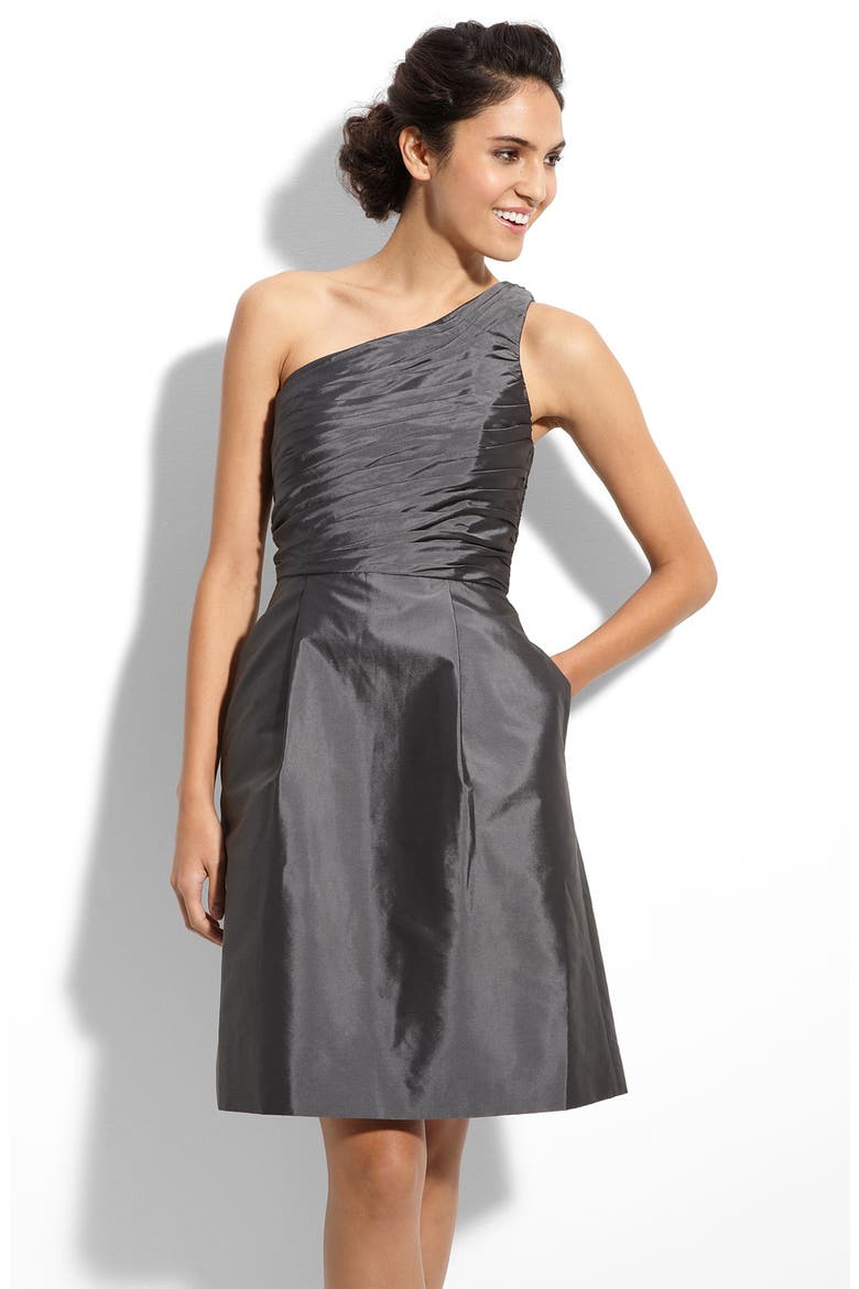 ML Monique Lhuillier Bridesmaids One Shoulder Taffeta Dress, Main, color, GUNMETAL