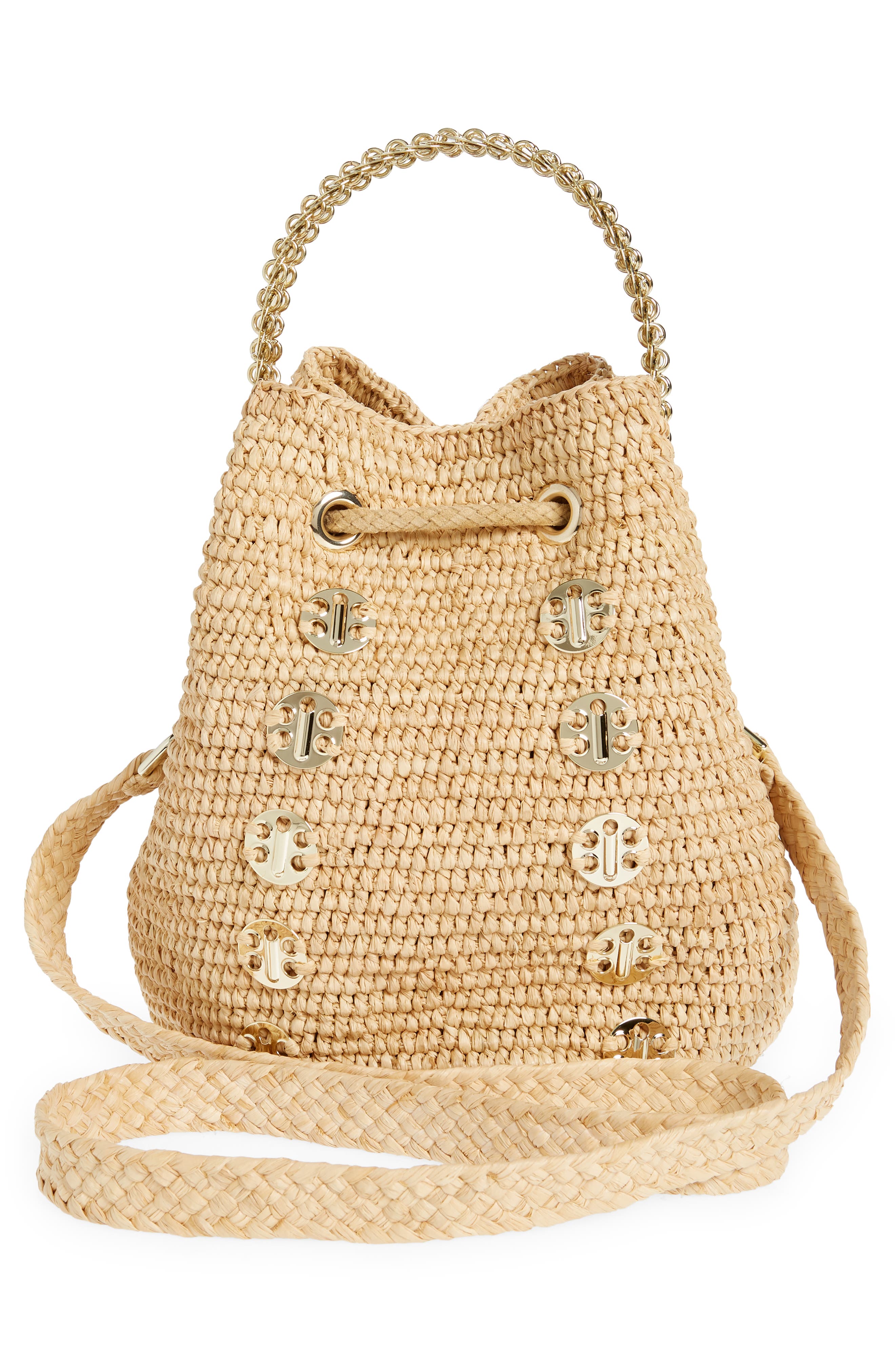 Rabanne Raffia Bucket Bag, Alternate, color, 