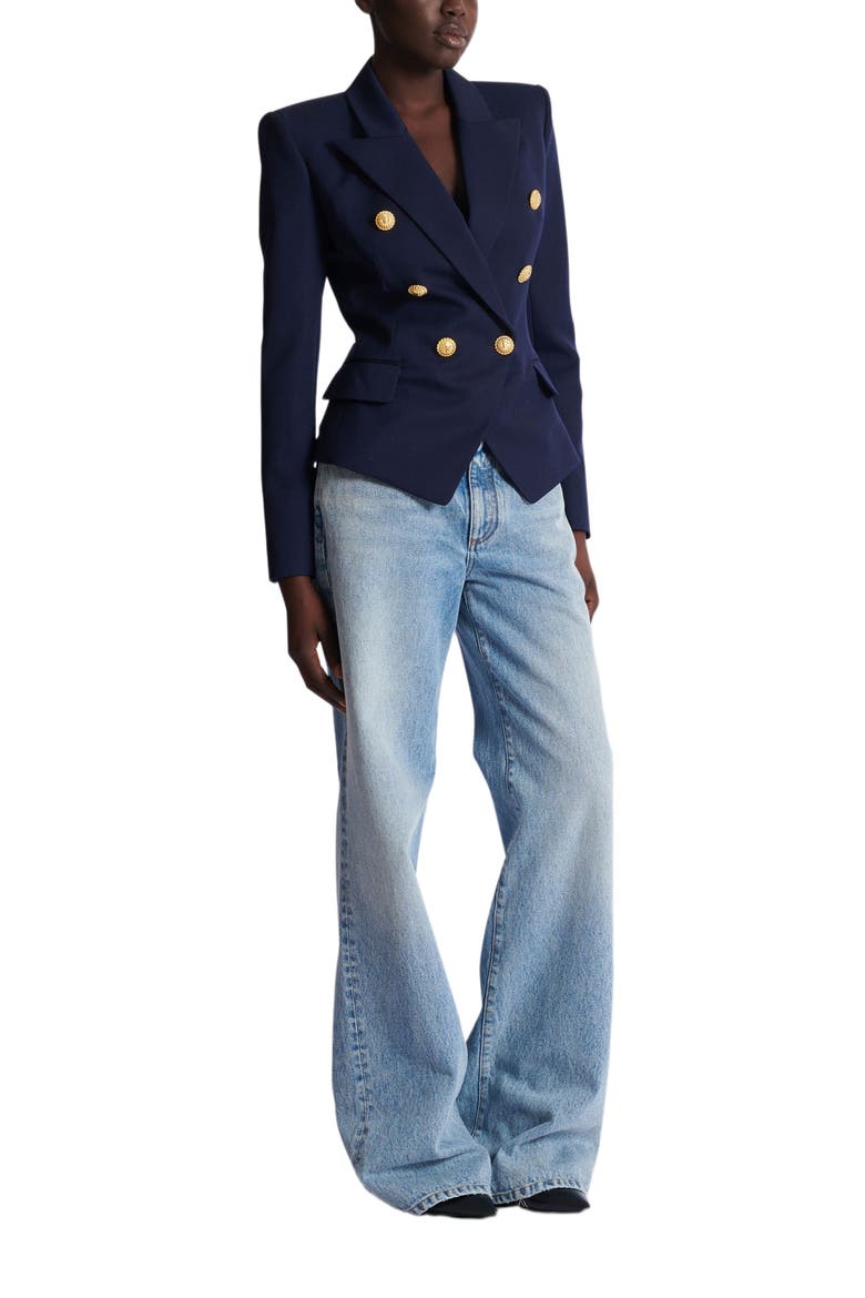 Fitted Wool 6-Button Jacket, Main, color, Navy