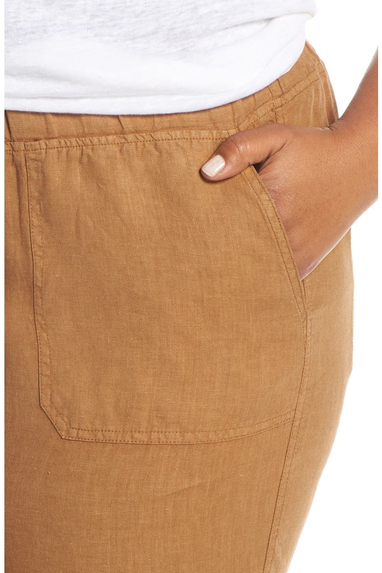 Drawstring Linen Joggers, Alternate, color, BROWN SADDLE
