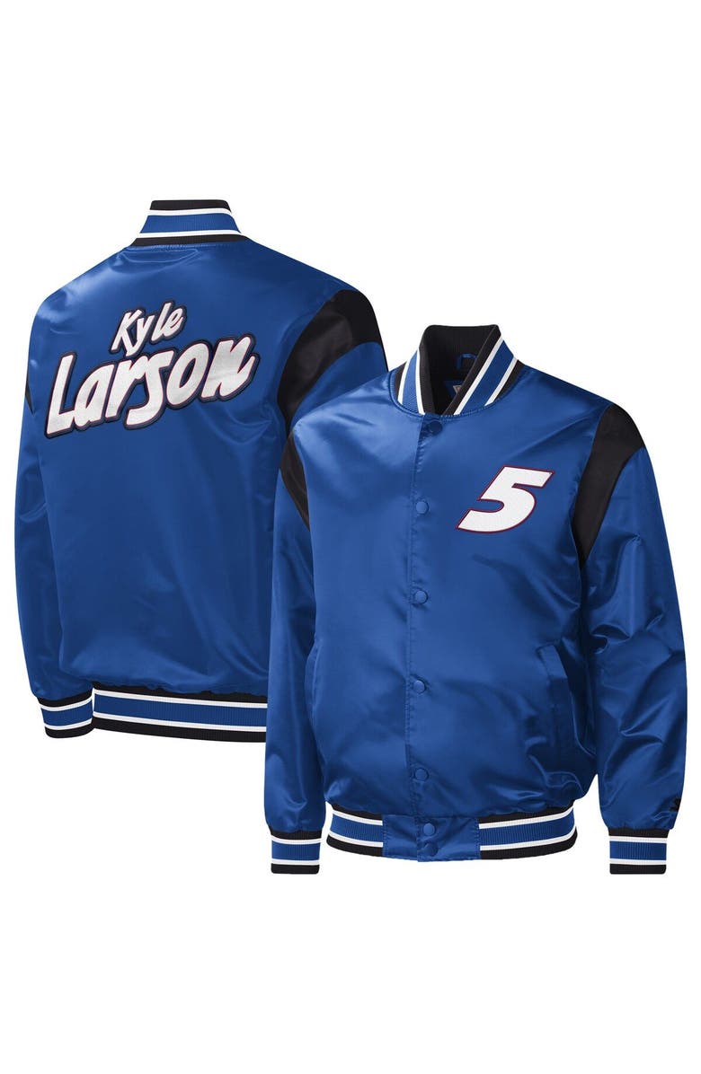 STARTER Men's Starter Royal Kyle Larson Force Play Full-Snap Varsity Jacket, Main, color, Royal