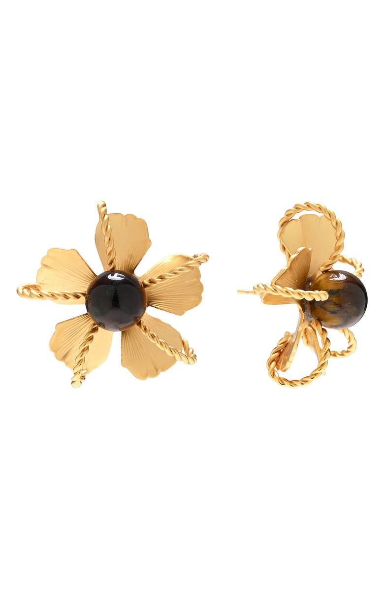 EYE CANDY LOS ANGELES Olena Flower Stud Earrings, Main, color, Gold