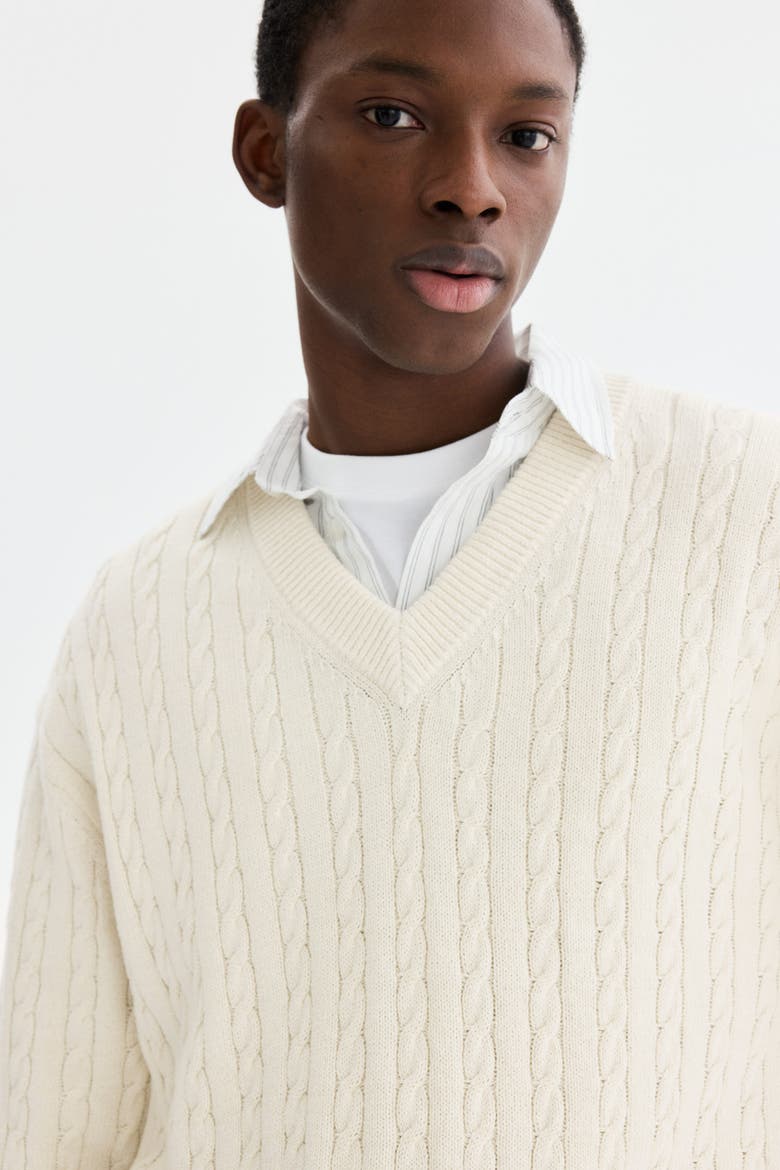 Regular Fit Cable-knit Jumper, Alternate, color, White